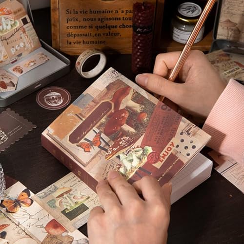 Image of VIBE VISTA Vintage Aesthetic Scrapbook Kit, 346 Pcs, A6 Grid Notebook, Washi, Envelopes, Scrapbook Papers, Folding Labels, Background Papers, Photo Frames, Calendar Stickers, Stickers (Mushroom)