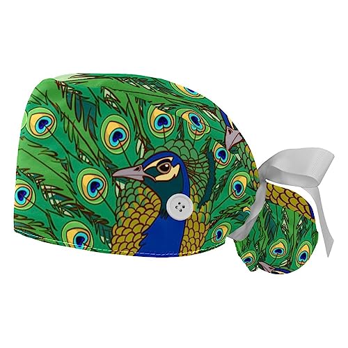 Berret Bouffant Réglable pour Cheveux Longs VERED Calot Vert Paon x2