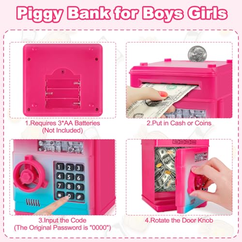 Image of Refasy Piggy Bank Cash Coin Can ATM Bank Electronic Coin Money Bank for Kids Age 3-12, Money Savings Box Mini ATM Coin Bank Toys Gifts for 3 4 5 6 7 8 9 10 11 12 Year Old Boys Girls