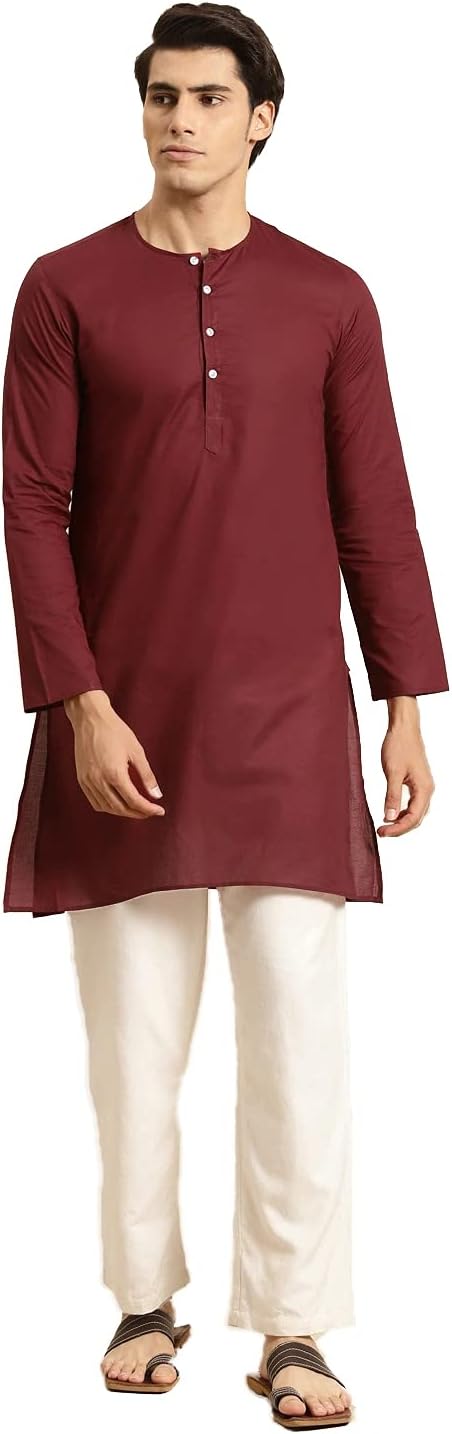 Rajubhai Hargovindas Men's White Fine Cotton Long Kurta | Round Neck | 10 Colours |