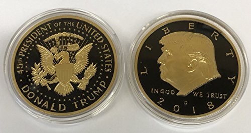 Image of Donald Trump Black & Gold Coin 2018 with Certificate of Authenticity, President Coin, Trump Coin Collectors, 24kt Gold Plated with Black Inlay, 38mm x 2mm