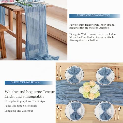 Pesonlook 24er Set Gaze-Tischläufer für Hochzeiten, 55 x 300 cm, Staubblau – Ansicht 6