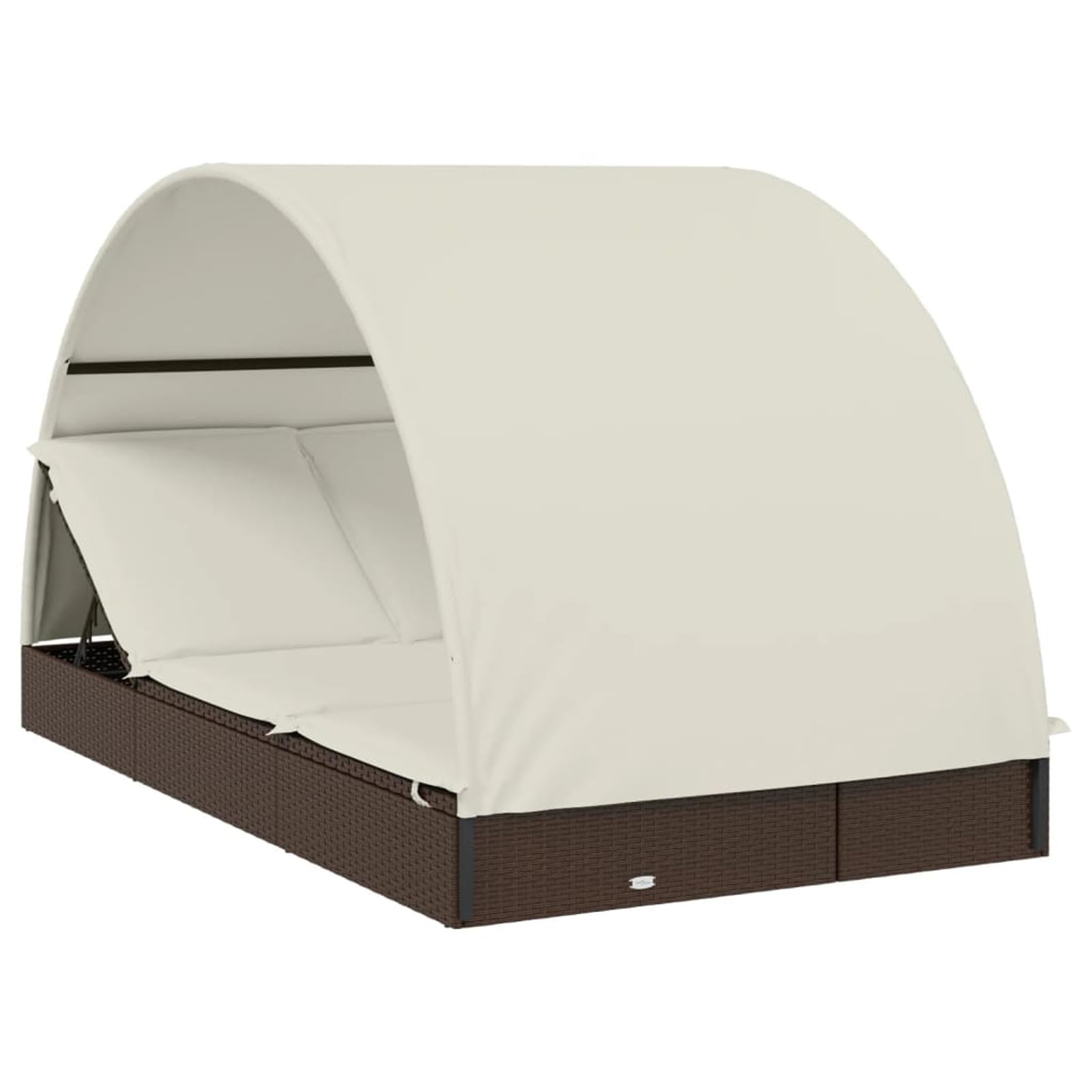 Rantry Casa Lettino Doppio Tetto Rotondo Marrone 211x112x140 cm Polyrattan, Lettini Prendisole, Divano Letto Mobili, Lettini da Giardino, Lettino da Piscina, Lettino Prendisole da Giardino Decor