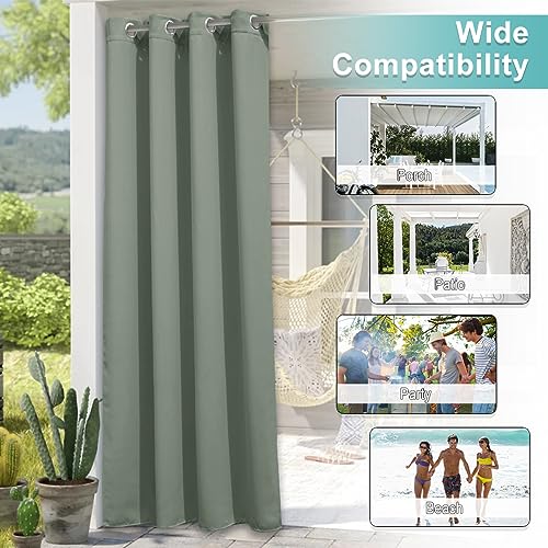 NICETOWN 2 Panels Sage Green Blackout Outdoor Curtains for Patio Waterproof, Rustproof Grommet Room Darkening Thermal Insulated Window Treatments for Front Porch & Canvas, W52 x L72