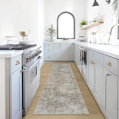 2'6''x8' Runner Rugs Washable Rug: Modern Abstract Living Room Rug Soft Anti-Skid Thin Carpet Indoor Floor Non-Shedding Carpets for Bedroom Dining Room Farmhouse Nursery Home Office Brown Black