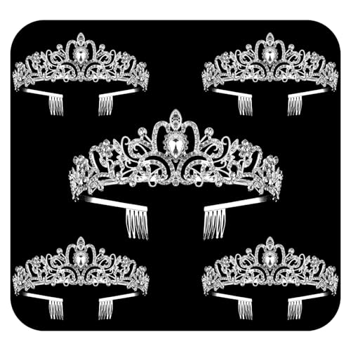5 Pack Silver Crystal Crowns Tiara for Women Girls Elegant Princess Rhinestone Crown with Combs Bridal Wedding Headbands Prom Birthday Party Halloween Hair Accessories Jewelry Gifts for Women Girls