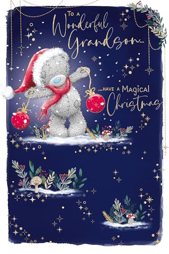Me To You Tatty Teddy To A Wonderful Grandson Christmas Card, Tatty Teddy With Baubles 6x9ins - Official Collection