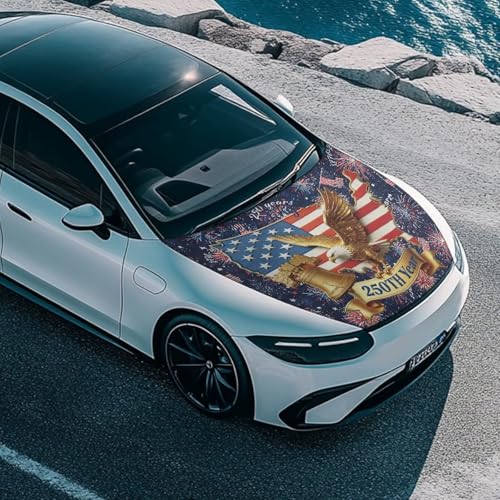 Image of Eagle Car Hood Cover Stretch Car Hood Cover Wrap Patriotic Car Bonnet Banner 250th Years USA Automotive Hood Covers 4th of July Car Sedans Accessory Decorative