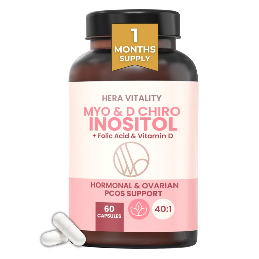Myo-Inositol & D-Chiro Inositol Supplement for Women | 40:1 Ratio | 60 Capsules – 1 Month Supply | with Folic Acid & Vitamin D | PCOS, Hormone Balance & Fertility Support