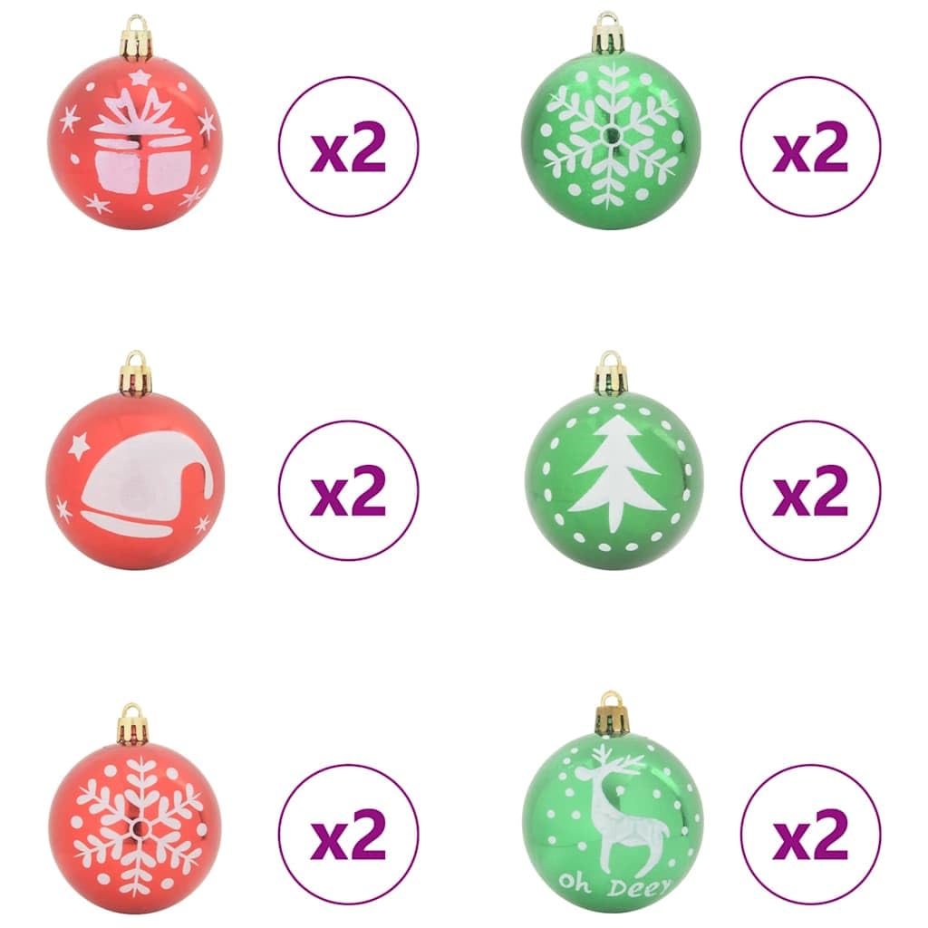 Weihnachtskugel Set 40-teilig Rot und Grün Kunststoff, Ø 6 cm, glänzende Kugeln und Herz und Stern Deko für Christbaum Schmuck, für Innen und geschützten Außenbereich