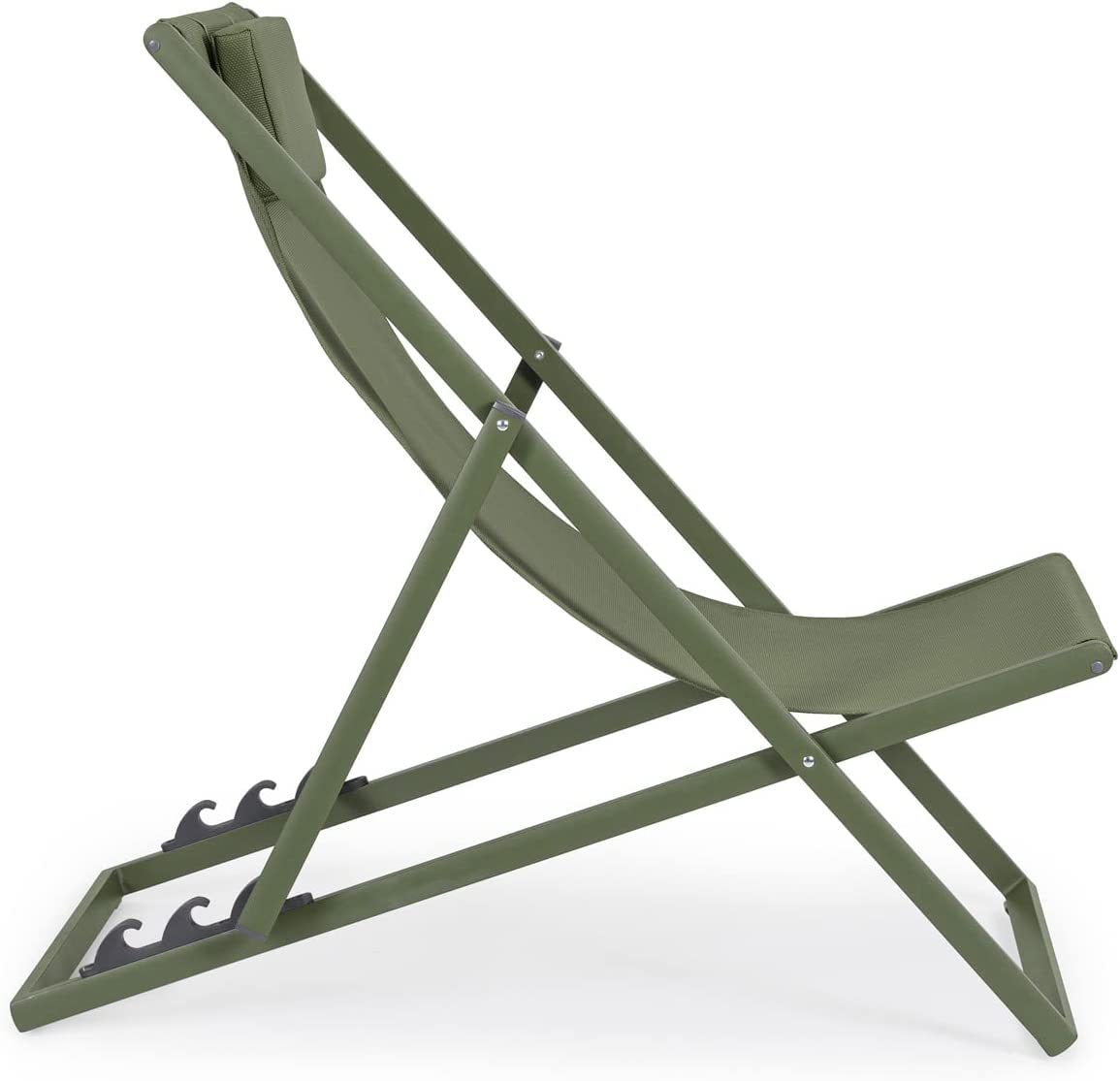 Sedia A Sdraio Pieghevole In Alluminio Verniciato Verde, Telo In texilene, Schienale Reclinabile 3 Posizioni, 60 x 101 x 35 Cm Per Giardino E Piscina