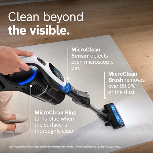 Image of Bosch Unlimited 10 Cordless Stick Vacuum Cleaner - 25 to 80 Min Battery, Pet Hair, Hard Floors, Carpets, HEPA Filter, Bendable Tube for Under Furniture, Upholstery, 3 Accessories, White