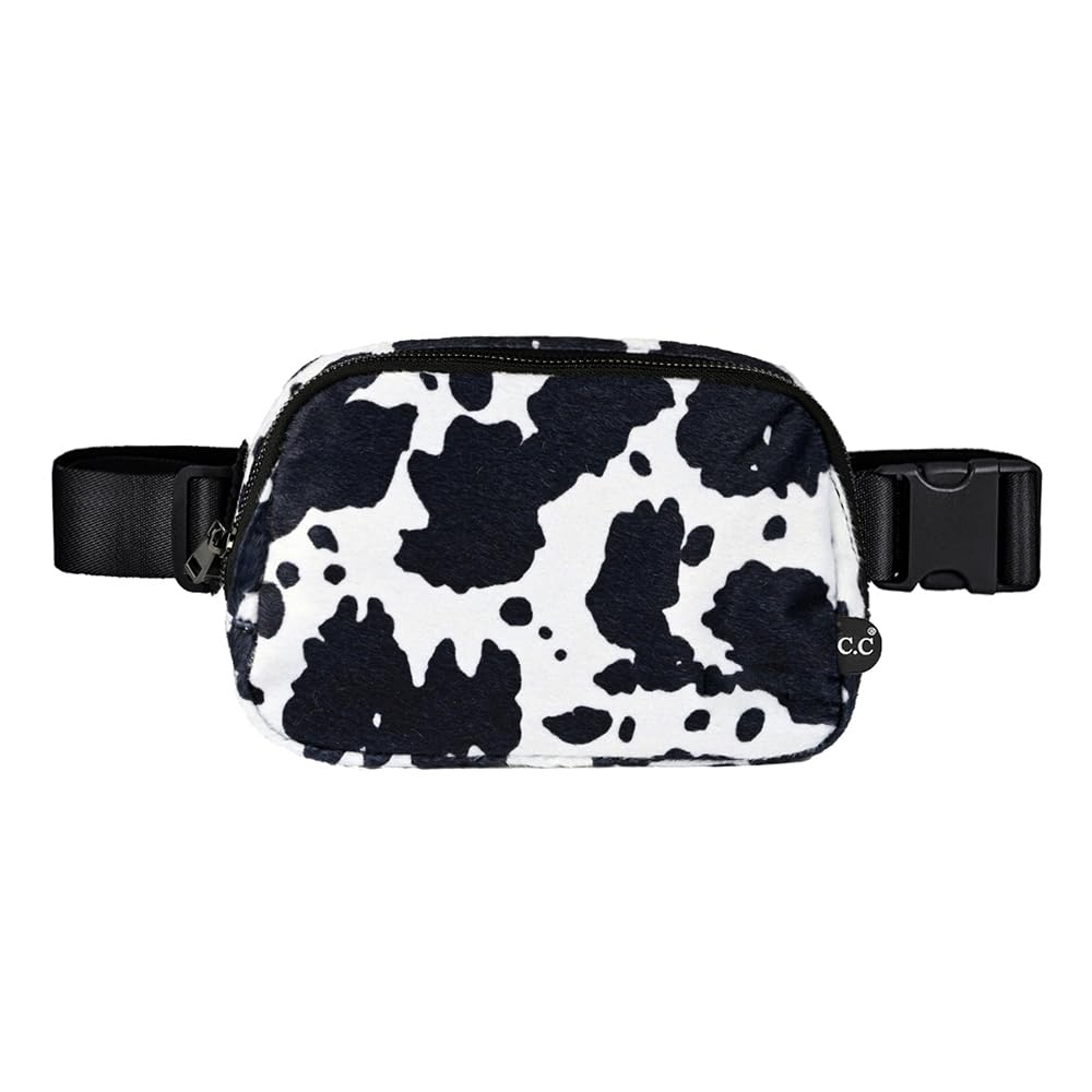 C.C Belt Bag for Women – Quilted Fanny Pack Crossbody Waist Bag with Adjustable Strap, Fashion Gift Idea (Cow Pattern-Black)