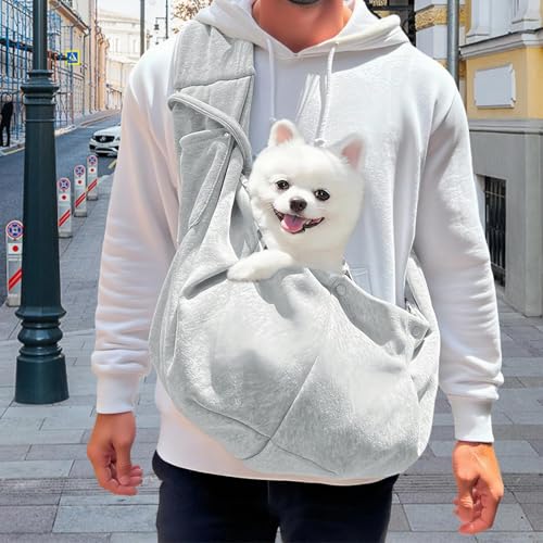 LINTRA Grau Hunde Umhängetasche, Polyester Hundetragetuch, Maximales Traggewicht 7,5 kg, Hunde Tragetuch, Bauchtragetasche Hund, für Spaziergänge und Outdoor Aktivitäten