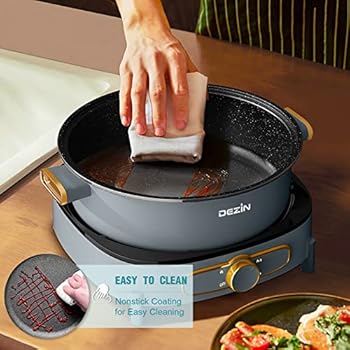 Dezin Electric Shabu Shabu Hot Pot with Removable Pot, 4L Electric Non-Stick Hot Pot with Multi-Power Control, 3.7