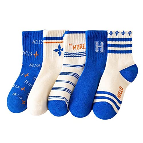 NautySaurs Lot de 5 paires de chaussettes de sport en coton élastique mi-mollet pour enfant de 1 à 8 ans, Rayures vertes, 2-4 ans Cover