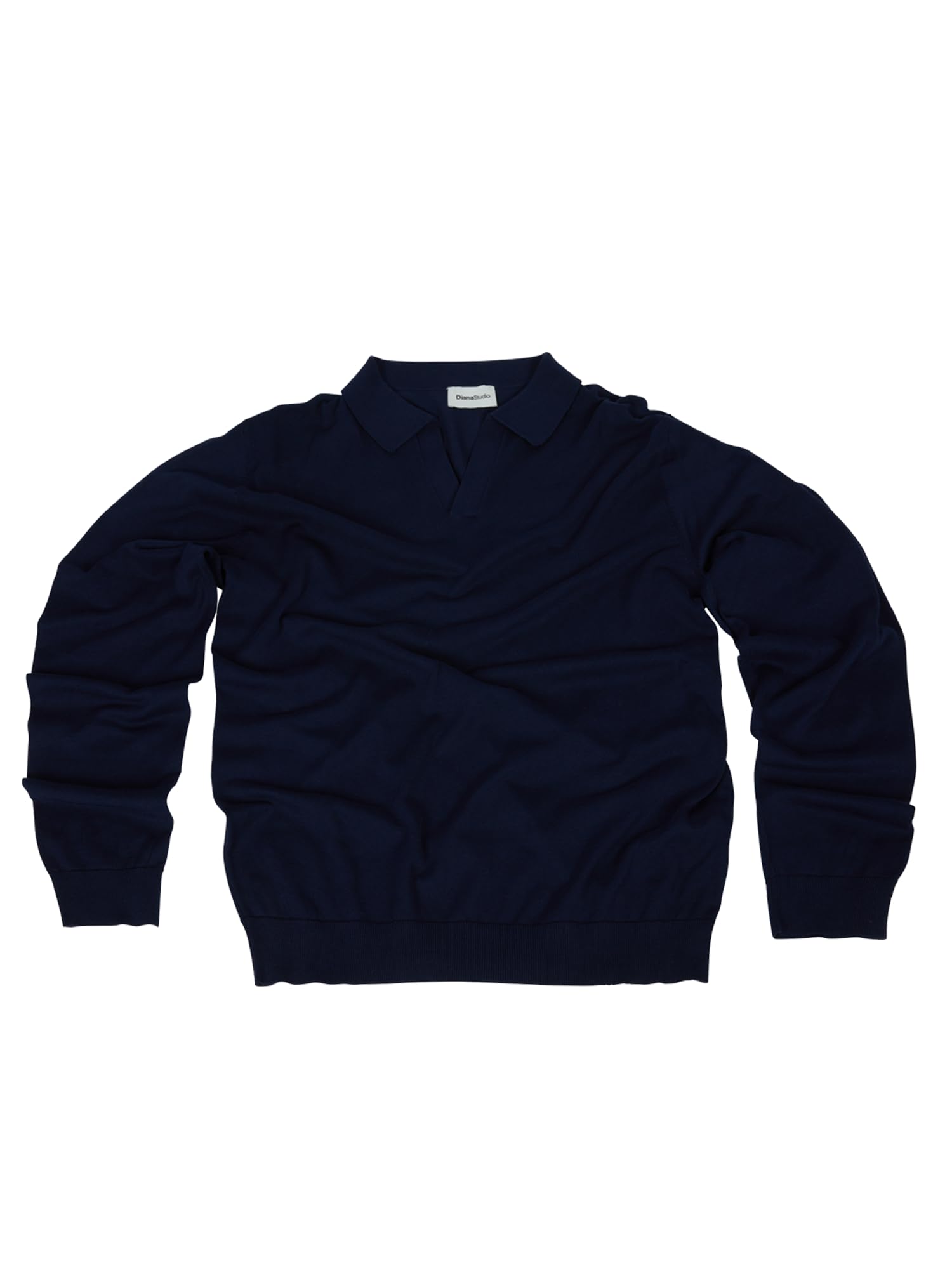 Diana Studio - Polo aus glattem Strick ohne Knöpfe, Herren, 100% extra gedrehtes leichtes Baumwollmaterial, Langarm, Casual Fit