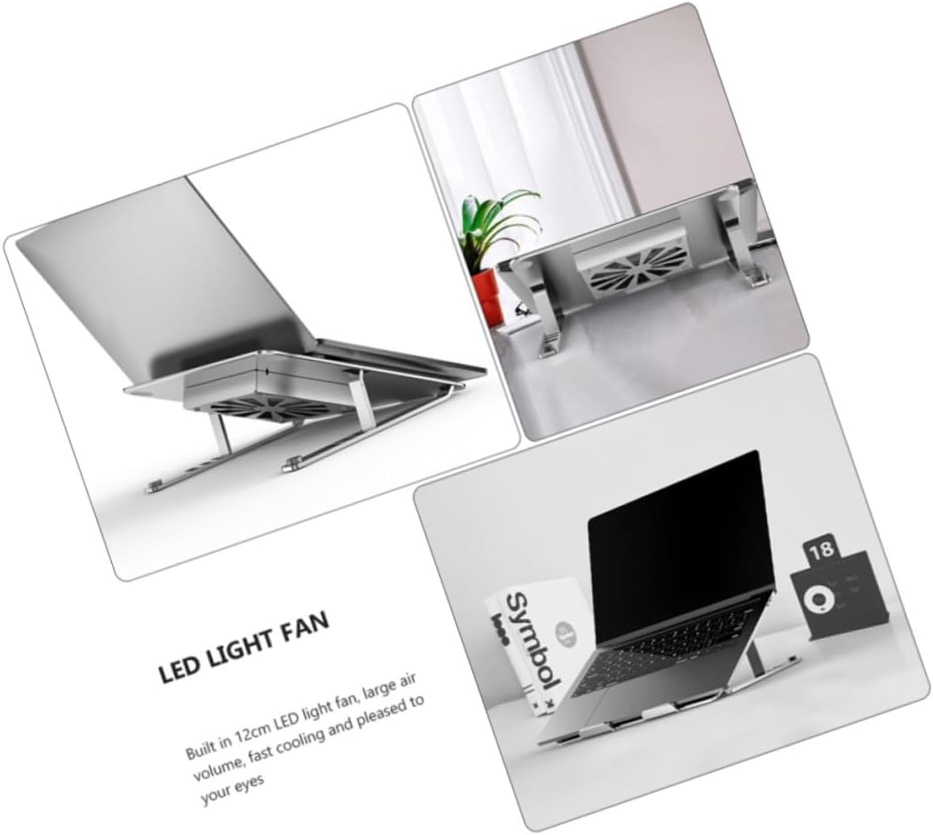 Cabilock Aluminum Alloy Laptop Cooler Stand with RGB LED Fans, Height Adjustable Ventilated Cooling Pad for Gaming and Office Notebooks, Silver