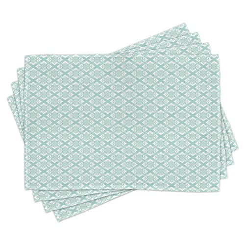 ABAKUHAUS Trullo y Negro Salvamantel Set de 4 Unidades, Detalle Floral del Mosaico, Material Lavable Estampado Decoración de Mesa Cocina, Verde Menta Blanca