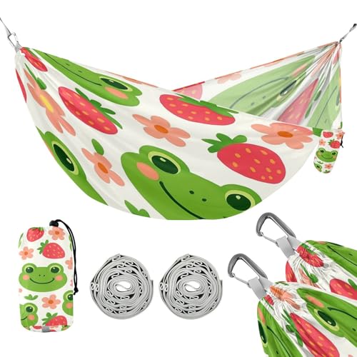 ATTX Cute Cartoon Frog Camping Hammock - Lightweight & Portable Hammocks, Heavy Duty 330lbs Capacity for Indoor, Hiking, Backpacking, Travel, Backyard, Beach#155