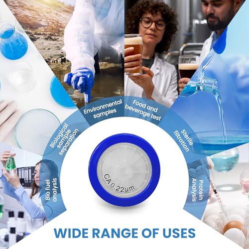 Image of Cellulose Acetate Membrane Syringe Filter 25mm Diameter 0.22um Pore Size Syringe Lab Filter for Laboratory School Science, Pack of 10 (Model AMCA02225)