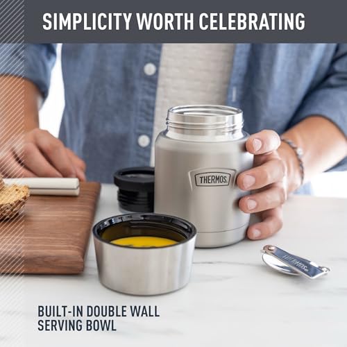 Image of THERMOS ICON Stainless Steel Food Jar with Spoon, 16 Ounce, Matte Stainless