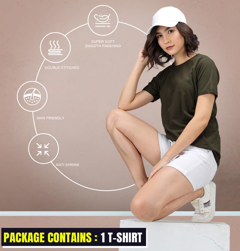 Image of Sleepynuts Women Boyfriend Plain Round Neck Half Sleeve T-Shirt