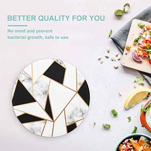 Bagea-Ka Geometric Marble Art Black And White Pattern Tempered Glass Cutting Board 8" Round Kitchen Decorative Chopping Board Small #TOP4