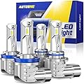 AUTOONE H11/H9/H8 9005/HB3 LED Bulbs Combo 6000K White, H11 9005 LED Lights Fog Lights Canbus, Fanless Mini Size Plug and Play, Pack of 4