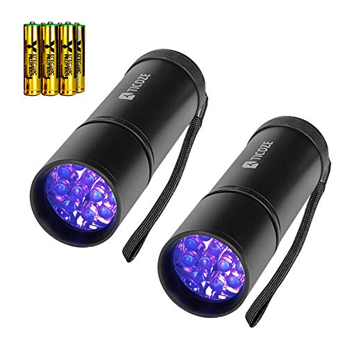 TICOZE UV Flashlight Black Light, 2 Pack 12 LED Handheld Blacklight Pet Urine Detector for Dog Dry Urine, Scorpion with 6pcs AAA Batteries