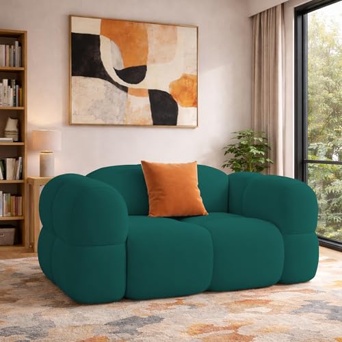 Image of Casaliving Vetras Modern Velvet Bubble Cloud Sofa, Tufted Design Upholstered 1 Seater Sofa Set for Living Room, (Pine Colour) Premium Velvet Fabric Sofa