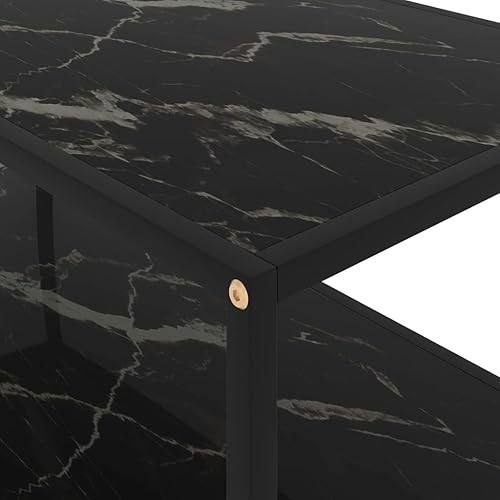Miniatura 5 de Mesa de centro negra de 39.4 x 19.7 x 13.8 pulgadas de vidrio templado para sala de estar, mesas auxiliares, mesa de centro para sala de estar,