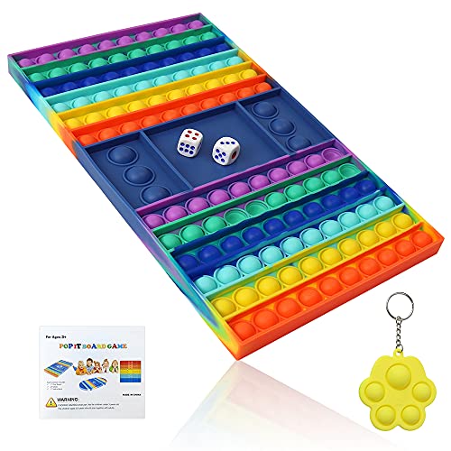 Bethtigo Pop it Game Pop it Game Board Big Pop Rainbow Chess Board Push Bubble Fidget Toy with Dice Silicone Popper Fidget Sensory Toys Interactive Jumbo Stress Relief Fidget Toy Gifts