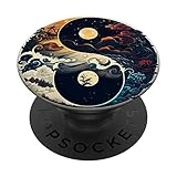 Yin Yang Day & Night Waves Clouds Celestial Sun Moon PopSockets Adhesive PopGrip