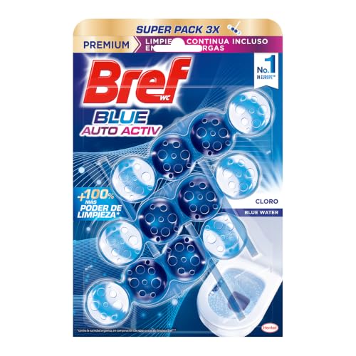 Bref Power Activ Odor Stop (3 unidades), limpia baño con fórmula 4 en 1, cesta higiénica y protectora para inodoro, limpiador baño antical, 24 h de protección contra los malos olores