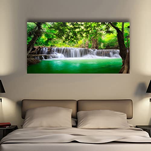 Image of Wall Art Waterfall Tree Landscape Picture Canvas Wall Art Print Paintings Modern Artwork for Living Room Wall Decor and Home Decor Framed Ready to Hang,2cm Thick Frame, Waterproof Artwork.