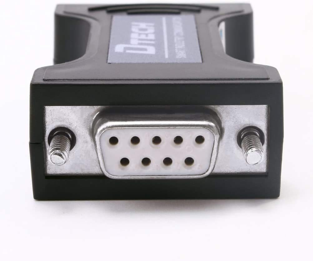 Close-up view of the female DB9 connector on the DTECH RS232 Isolator.