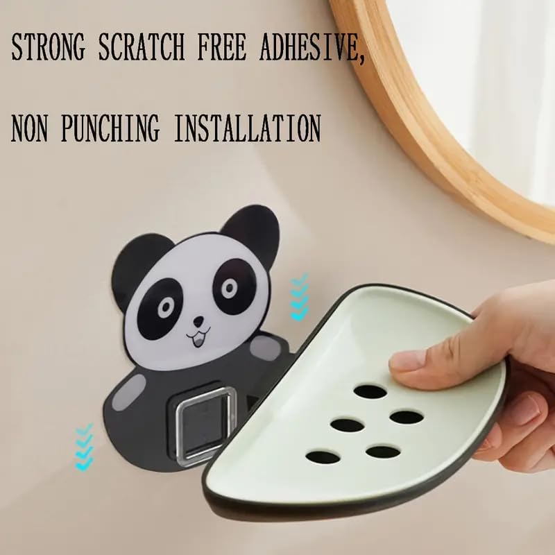 Image of QONETIC Panda Soap Box 2 Pack Soap Holder for Bathroom and Kitchen, Plastic Soap Case, Wall-Mounted Soap Dish, Bathroom Accessories, Kitchen Items, Soap Stand, Durable Design
