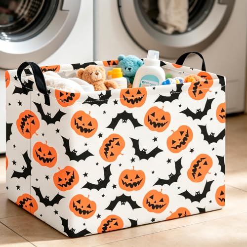 Image of CLOCOR Rectangular Storage Basket Empty,Gift Basket,Waterproof Storage Bin with Handles,Room Decor(Black Star Halloween)