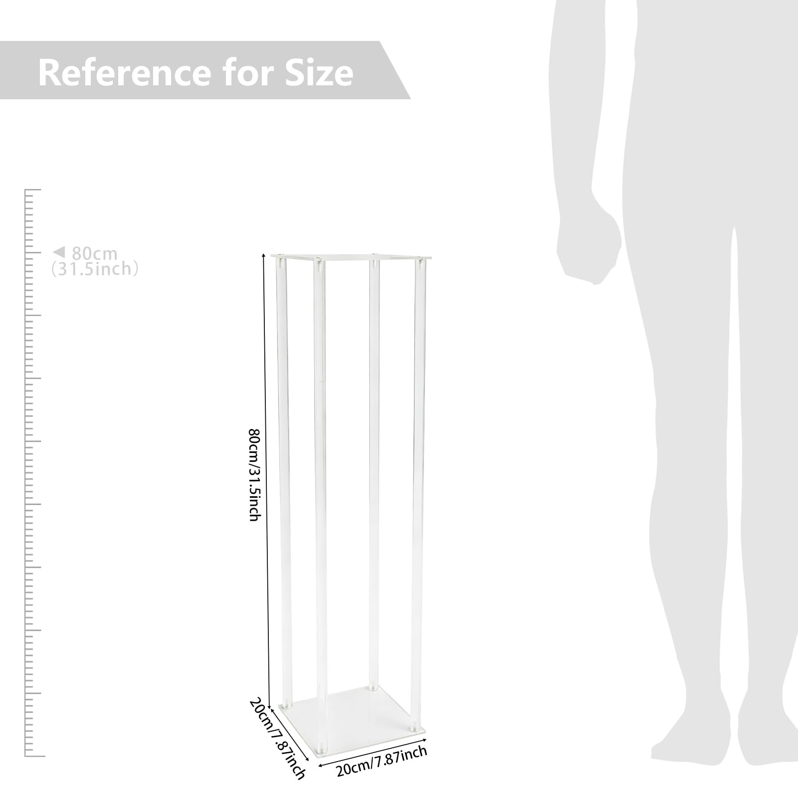 Blumenständer Hochzeit 10 Stück Acryl 80 cm Transparent 20 x 20 cm | Ca. 5 kg Traglast je Stand, Pflanzenhocker Pflanzenständer für Dekoration von Bars Hotels Cafés Partys