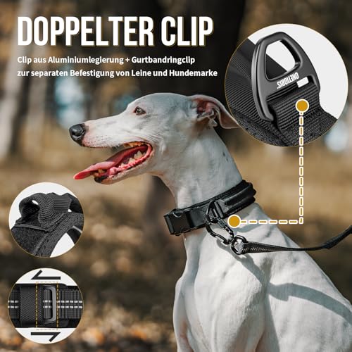 OneTigris Hundehalsband Kleine Hunde, Taktisches Hundehalsband mit Griff, Weich Gepolstert Breites mit Kunststoffschnalle und Ring aus Aluminiumlegierung, Schwarz, XS(25-33cm)