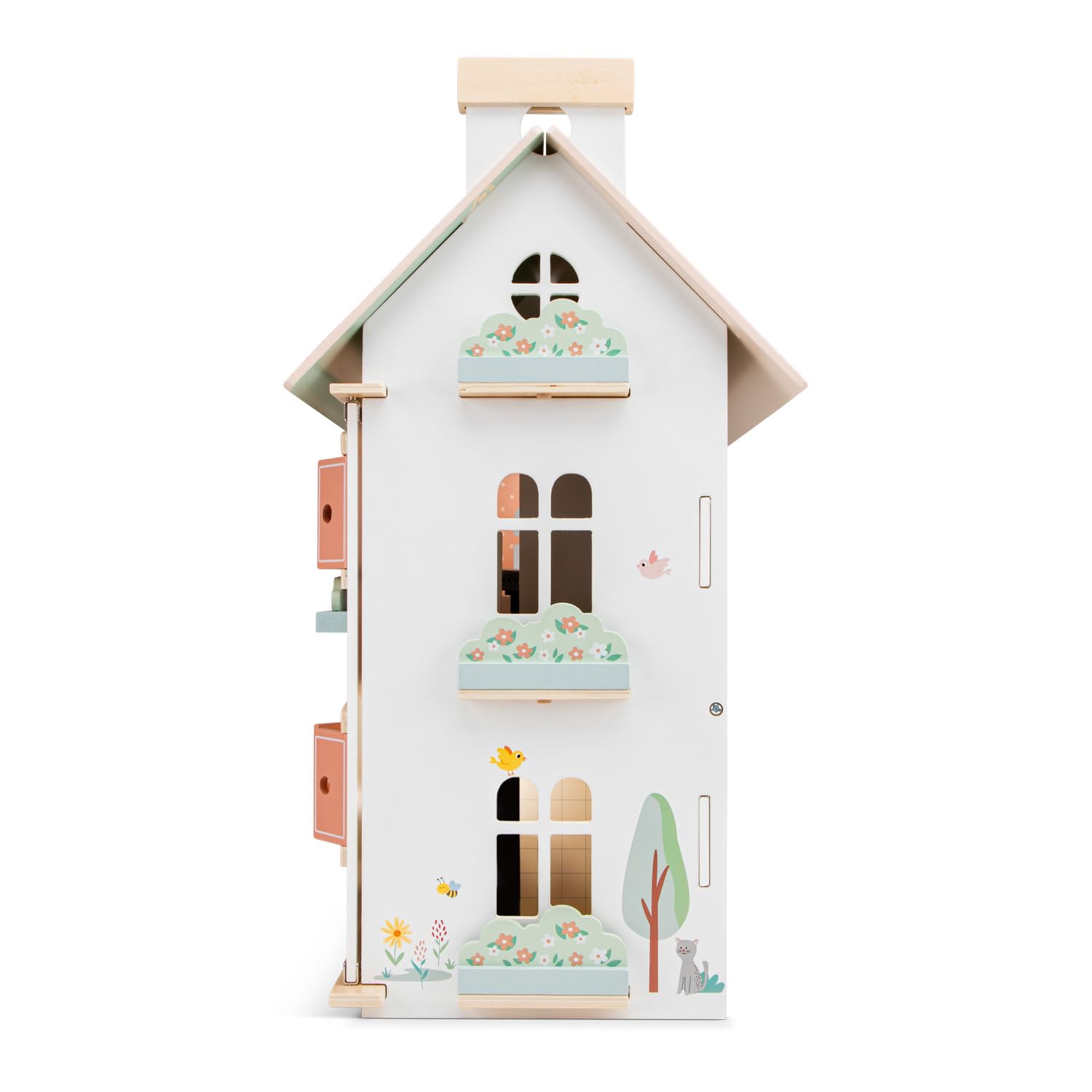 Woet® Casa delle Bambole Pieghevole Giocattolo in Legno per Bambini - Con 18 Mobili e 2 Bambole - Casa Portatile di Imitazione - A Partire da 3 Anni