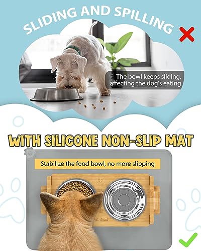 Elevated Dog Bowls Adjustable Raised Dog Bowls Stand for Small Size Dogs and Cats Durable Bamboo Dog Feeder with 2 Stainless Steel Bowls and Nonslip Feet Dog Food Bowls with Silicone Mat  Cucciolini Doodles Elevated dog bowls adjustable raised dog bowls stand for small size dogs and cats durable bamboo dog feeder with 2 stainless steel bowls and non slip feet dog food bowls with silicone mat   cucciolini doodles