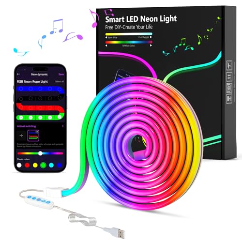MeRGBW-Home Tiras LED Neon 2M, Luces LED Strip RGB de Neón de DIY Siliconecon, Control por App, Inteligente Control Segmentado Modo Música y...