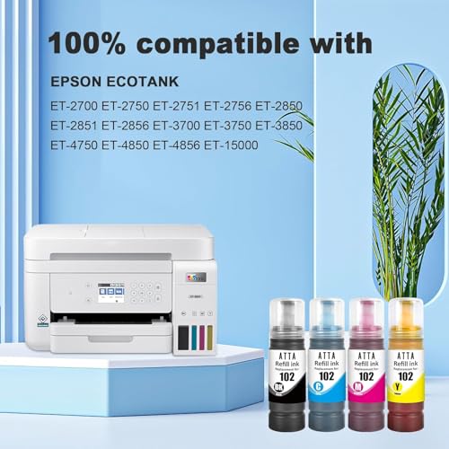 **Compatible avec imprimantes Epson Ecotank 102 | Lot de 102 bouteilles d'encre rechargeables pour ET-2700/ET-3750/ET-47