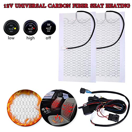 Tgdays Motorcycle Seat Heating 12V Carbon Fiber Heated Cushion Heater Pad Hi-Off-Lo Switch