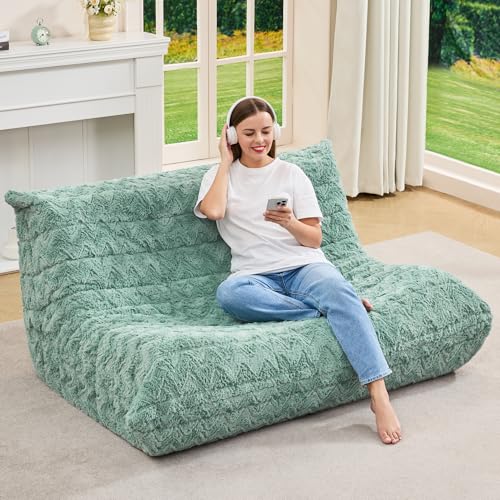 Image of Hobestluk Large Bean Bag Chair Faux Fur BeanBag Couch for Living Room | Green Chevron, Loveseat,Ergonomic Design,Memory Foam,Anti-slip Bottom,No Assembly Required,Decorative Style for Living Room