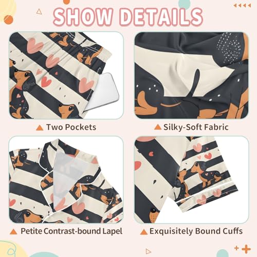 senya Couple Dog Kiss Satin Summer Pajama Sets Silk Short Sleeve Button Down Sleepwear3