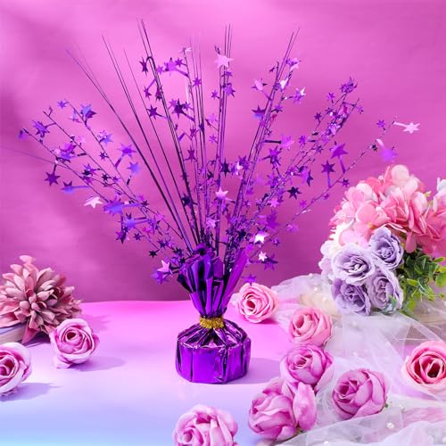 Image of Crowye 3 Pieces Metallic Foil Spray Centerpiece Birthday Table Decoration Star Burst Centerpieces Graduation Table Decor for Birthday 2026 Party Holiday(Purple)