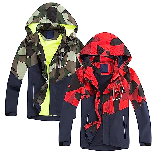 Kids Boys Lightweight Rain Jacket Camouflage 𝗛ooded Raincoat Zip Up 𝗪aterproof Windbreakers for Toddler Boy Jackets 4t4